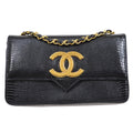 CHANEL 1986-1988 Black Lizard Pointed Flap