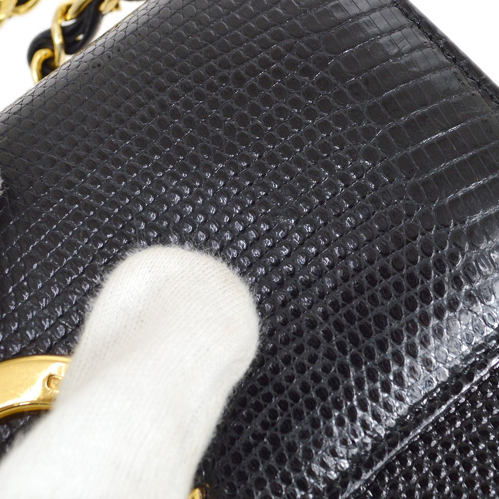 CHANEL 1986-1988 Black Lizard Pointed Flap