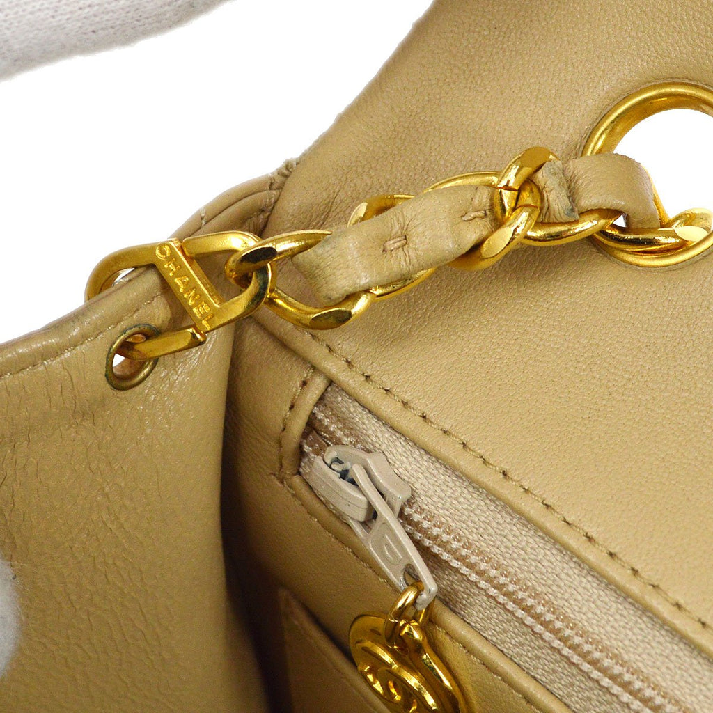 CHANEL 1989-1991 Classic Square Flap 20 Beige Lambskin