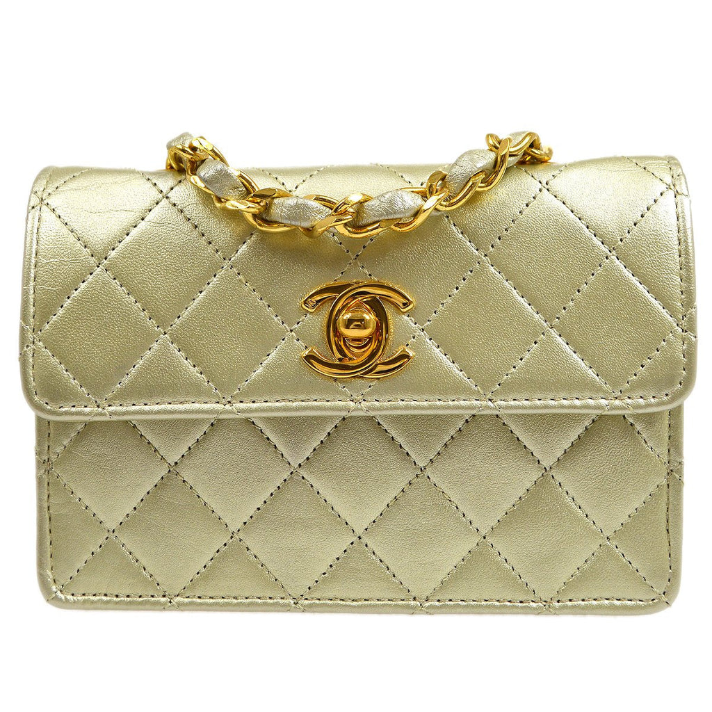 CHANEL 1989-1991 Gold Lambskin Straight Flap Micro