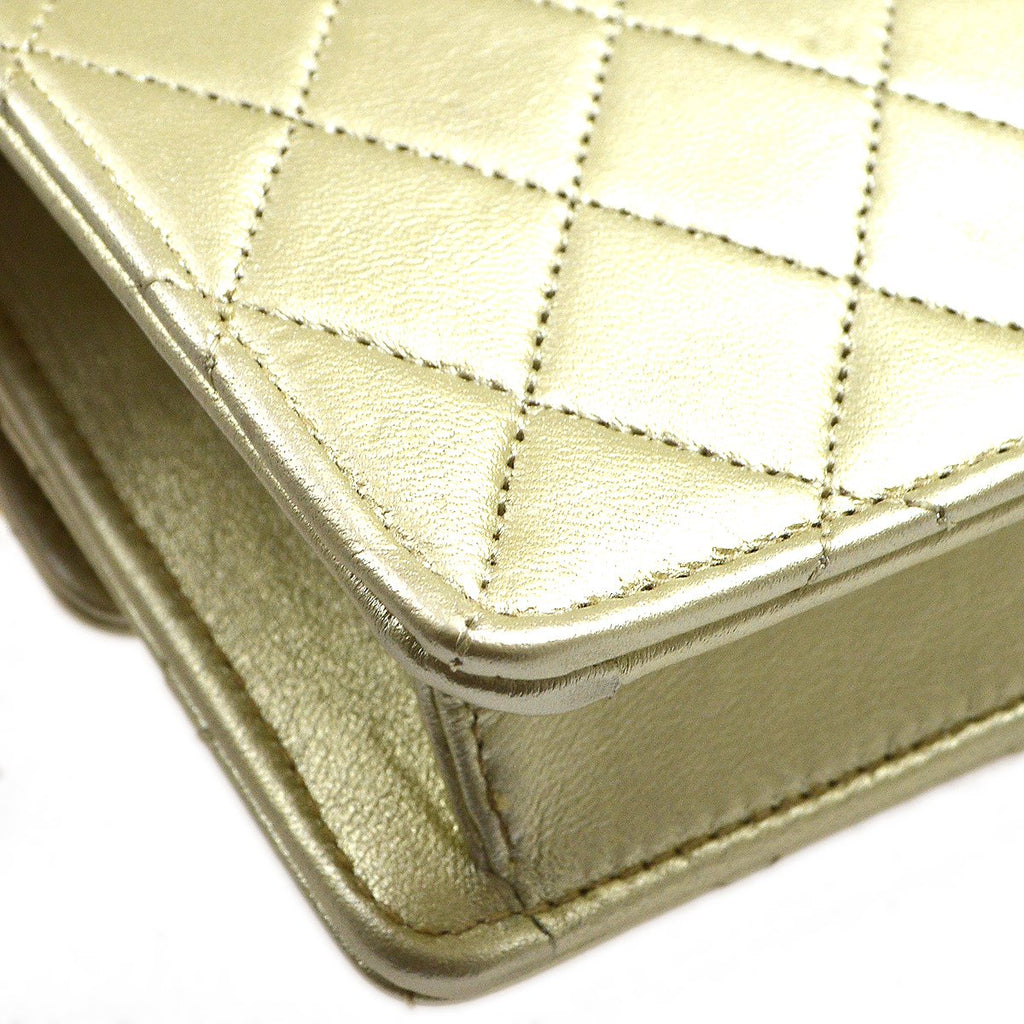CHANEL 1989-1991 Gold Lambskin Straight Flap Micro