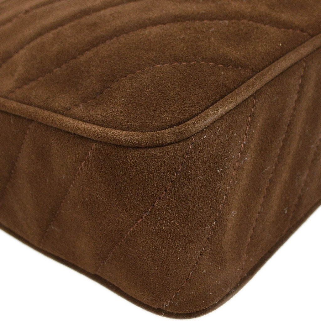 CHANEL 1991-1994 Brown Suede Diagonal Camera Bag Small