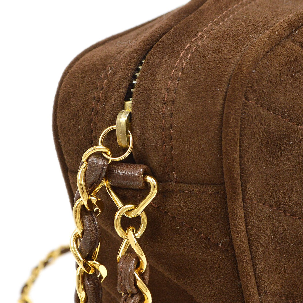 CHANEL 1991-1994 Brown Suede Diagonal Camera Bag Small