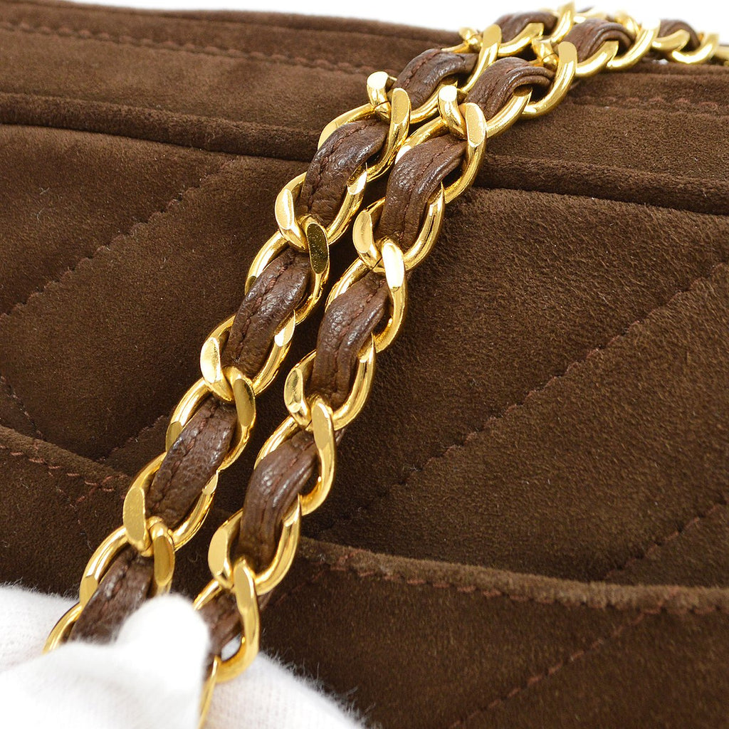 CHANEL 1991-1994 Brown Suede Diagonal Camera Bag Small