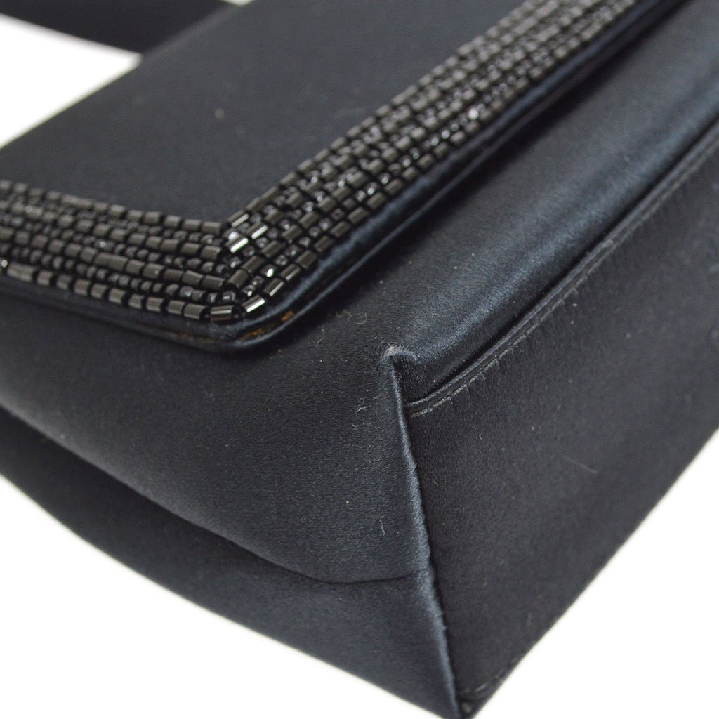 CHANEL 1998 Black Satin Beaded Trimmed Flap Bag
