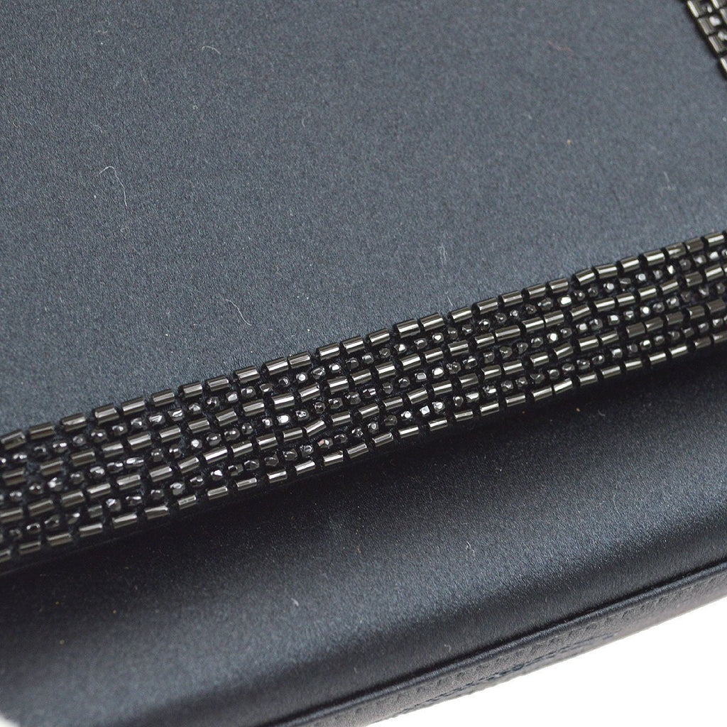 CHANEL 1998 Black Satin Beaded Trimmed Flap Bag