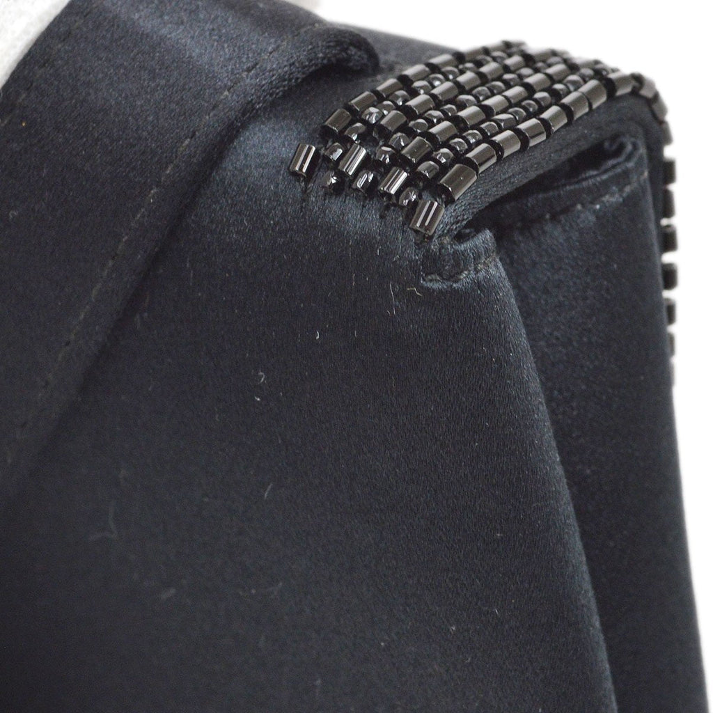 CHANEL 1998 Black Satin Beaded Trimmed Flap Bag