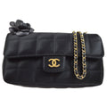 CHANEL 2009-2010 Camellia Choco Bar Single Chain Shoulder Bag Black Satin