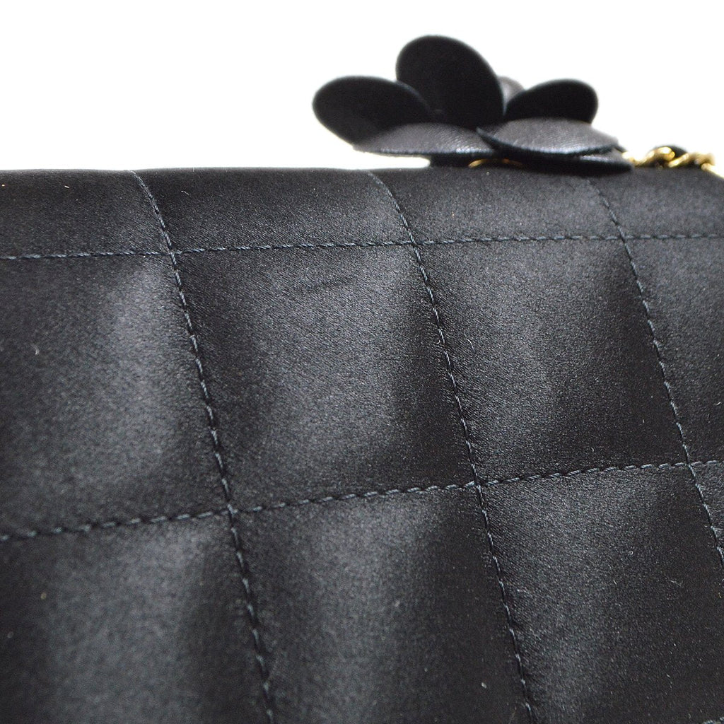 CHANEL 2009-2010 Camellia Choco Bar Single Chain Shoulder Bag Black Satin