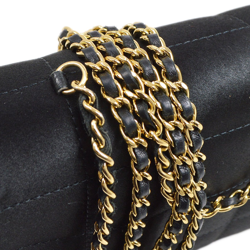 CHANEL 2009-2010 Camellia Choco Bar Single Chain Shoulder Bag Black Satin
