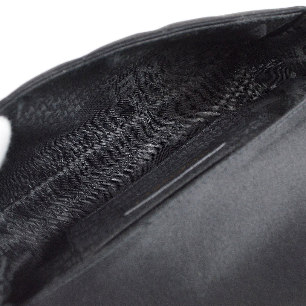 CHANEL 2009-2010 Camellia Choco Bar Single Chain Shoulder Bag Black Satin