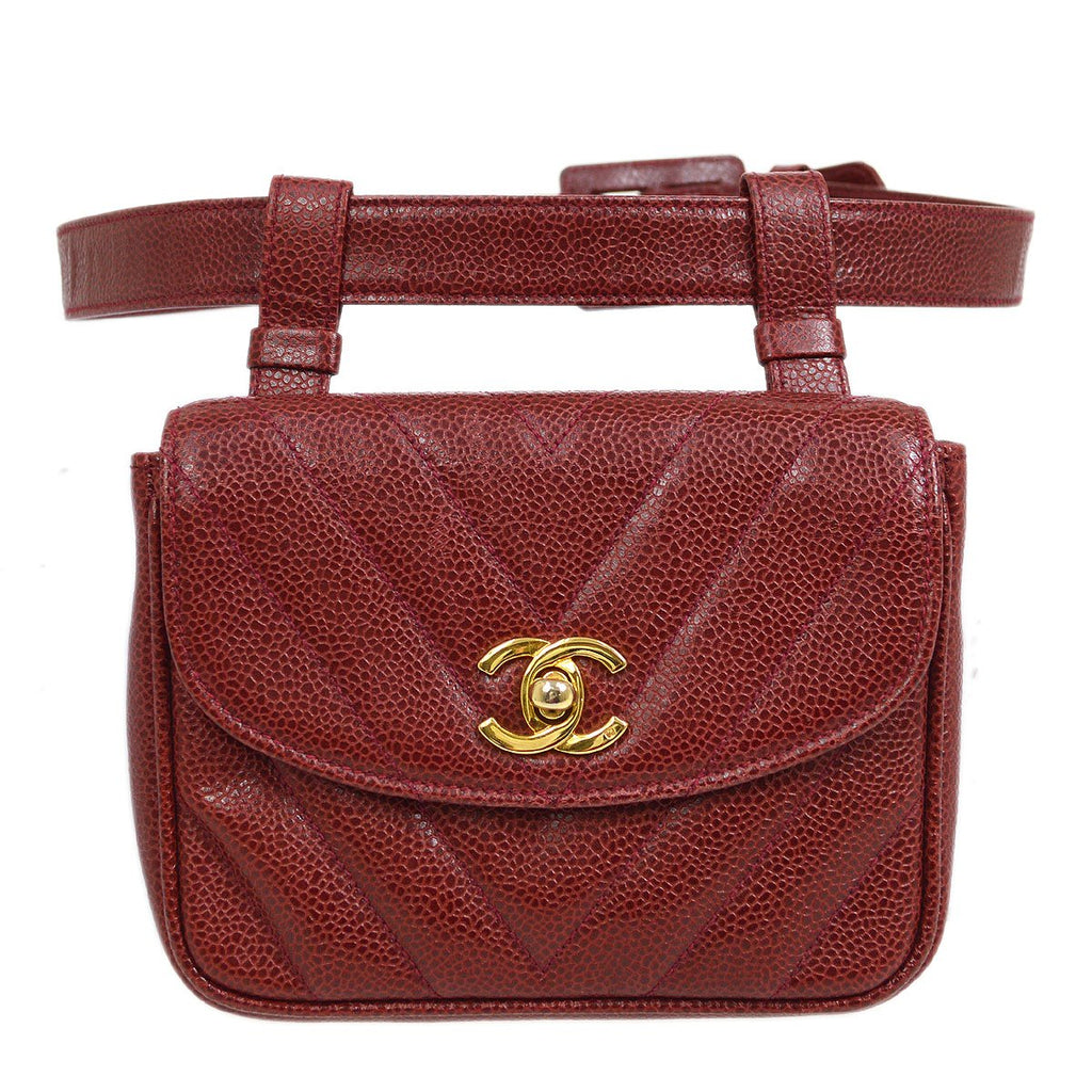 CHANEL 2001-2003 Bordeaux Caviar Chevron Belt Bag #70