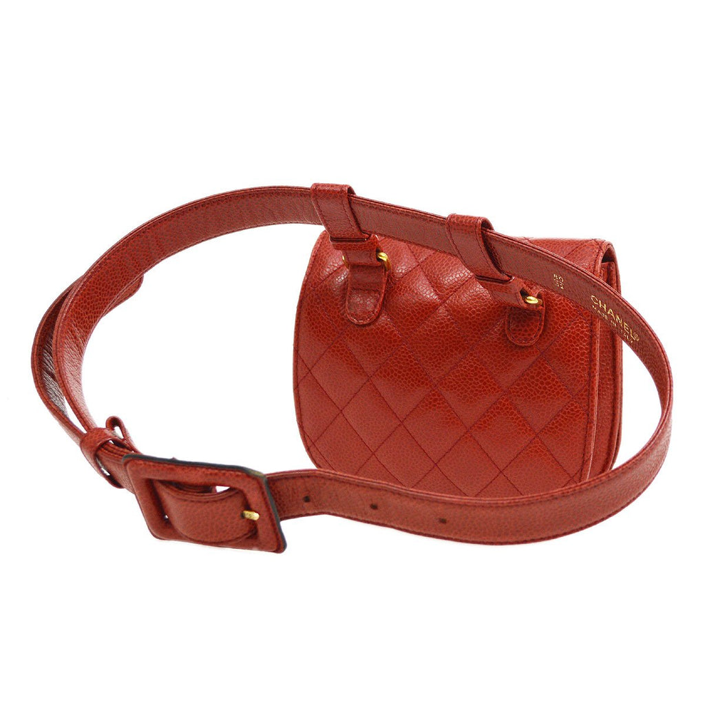 CHANEL 1989-1991 Red Caviar Round Belt Bag #80