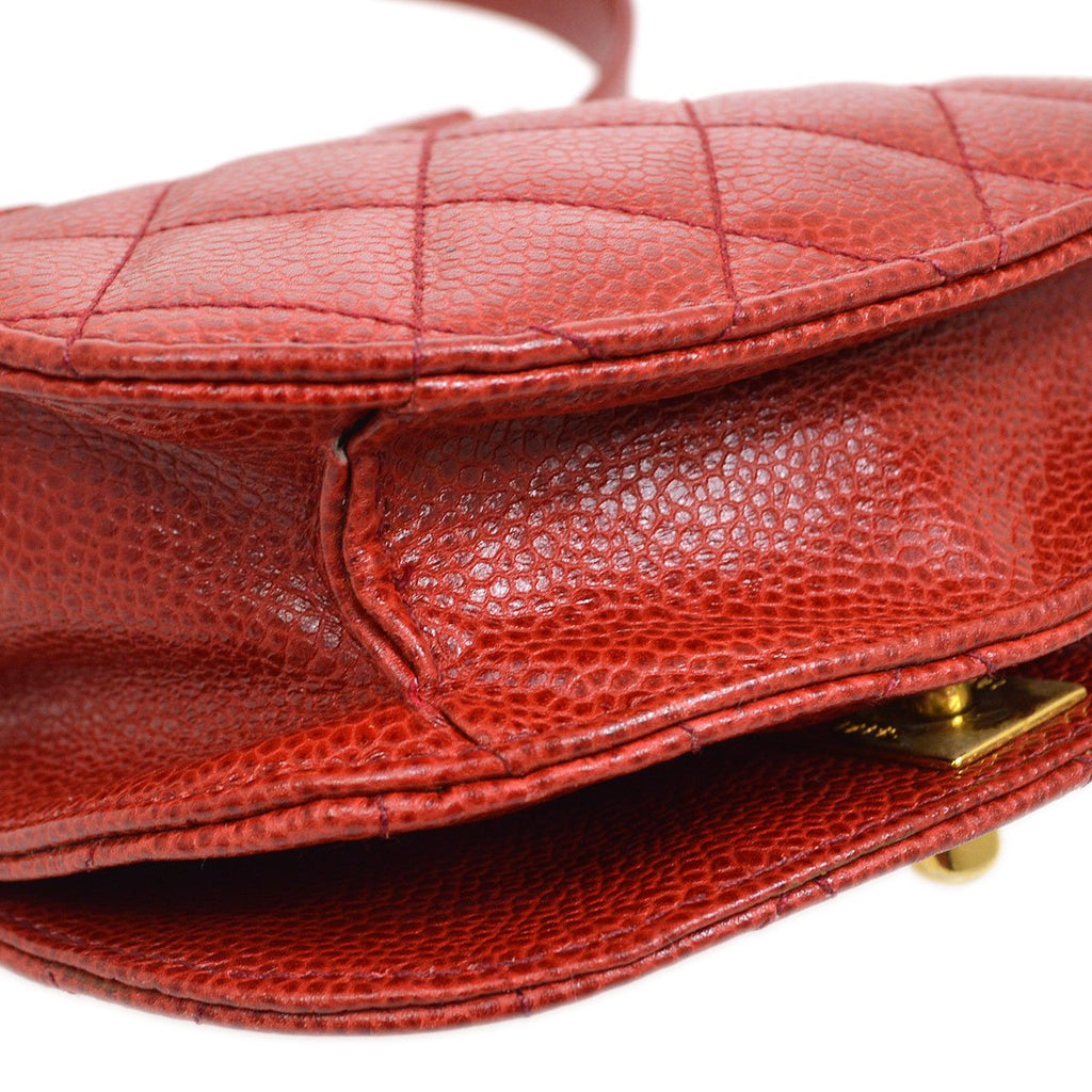 CHANEL 1989-1991 Red Caviar Round Belt Bag #80