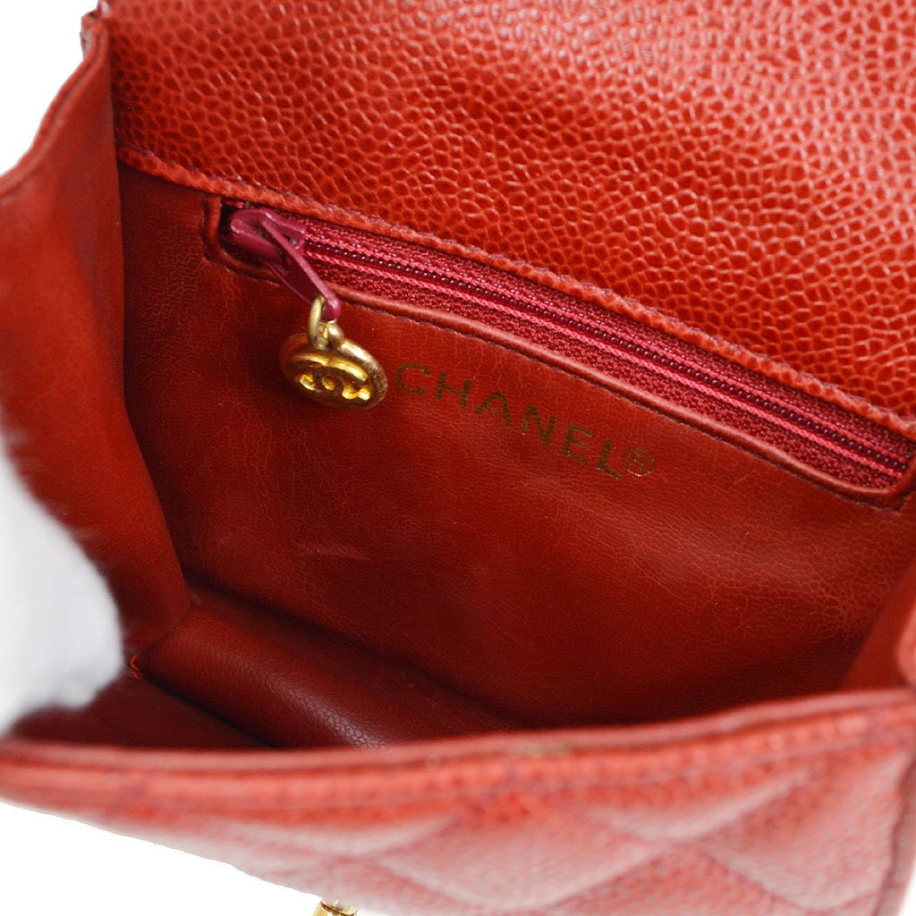 CHANEL 1989-1991 Red Caviar Round Belt Bag #80