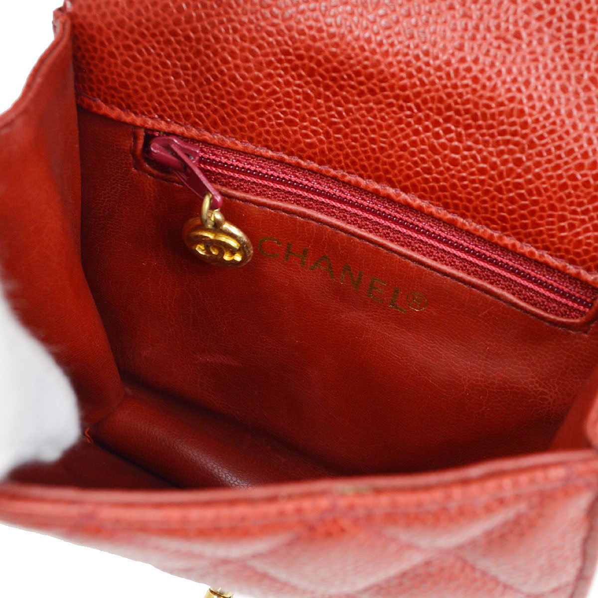 CHANEL 1989-1991 Red Caviar Round Belt Bag #80