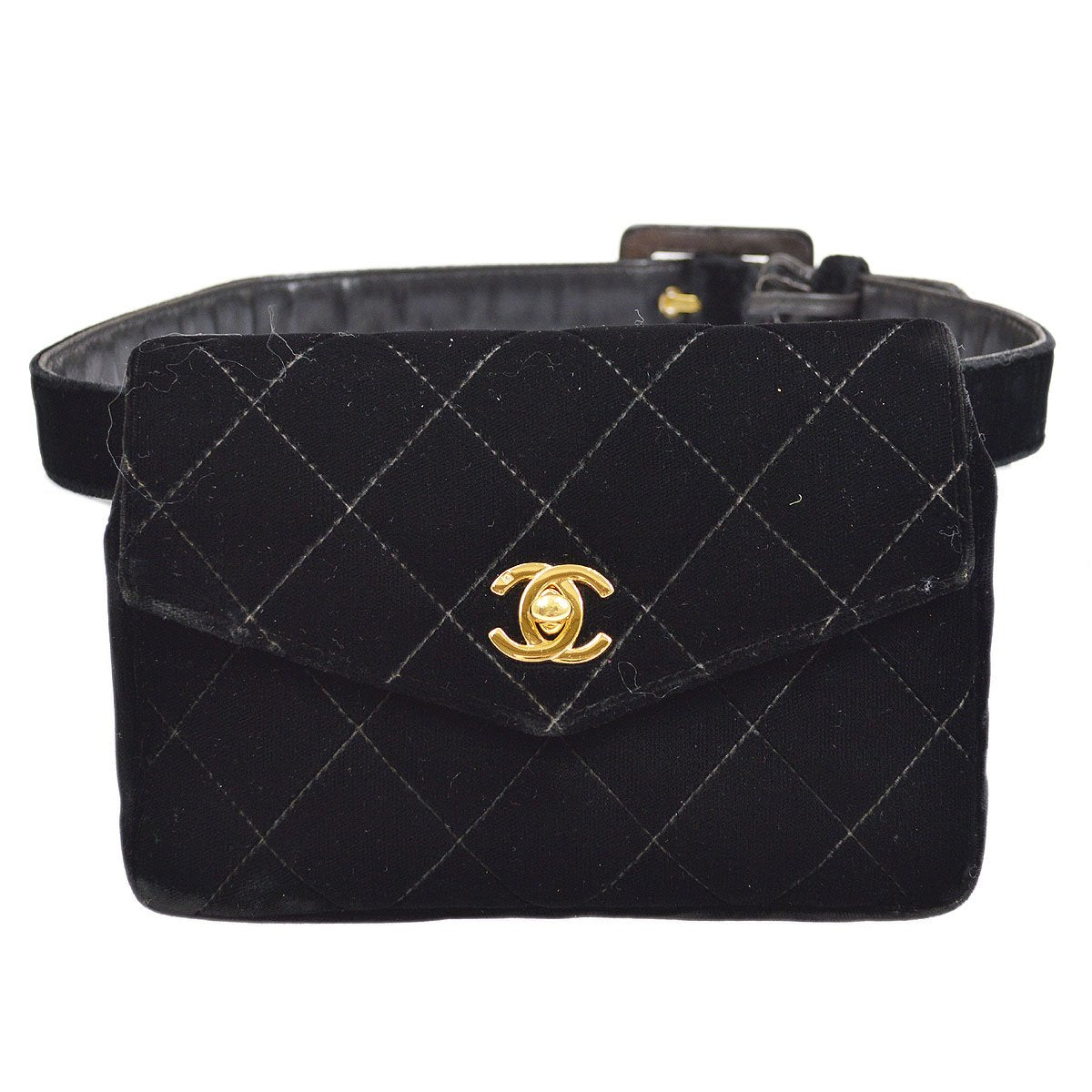 CHANEL 1994-1996 Black Velvet Belt Bag #70