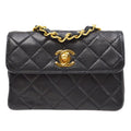 CHANEL 1989-1991 Black LAMBSKIN Straight FLAP MICRO