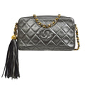 CHANEL 1991-1994 Metallic Gray Lambskin Diamond Camera Bag Mini