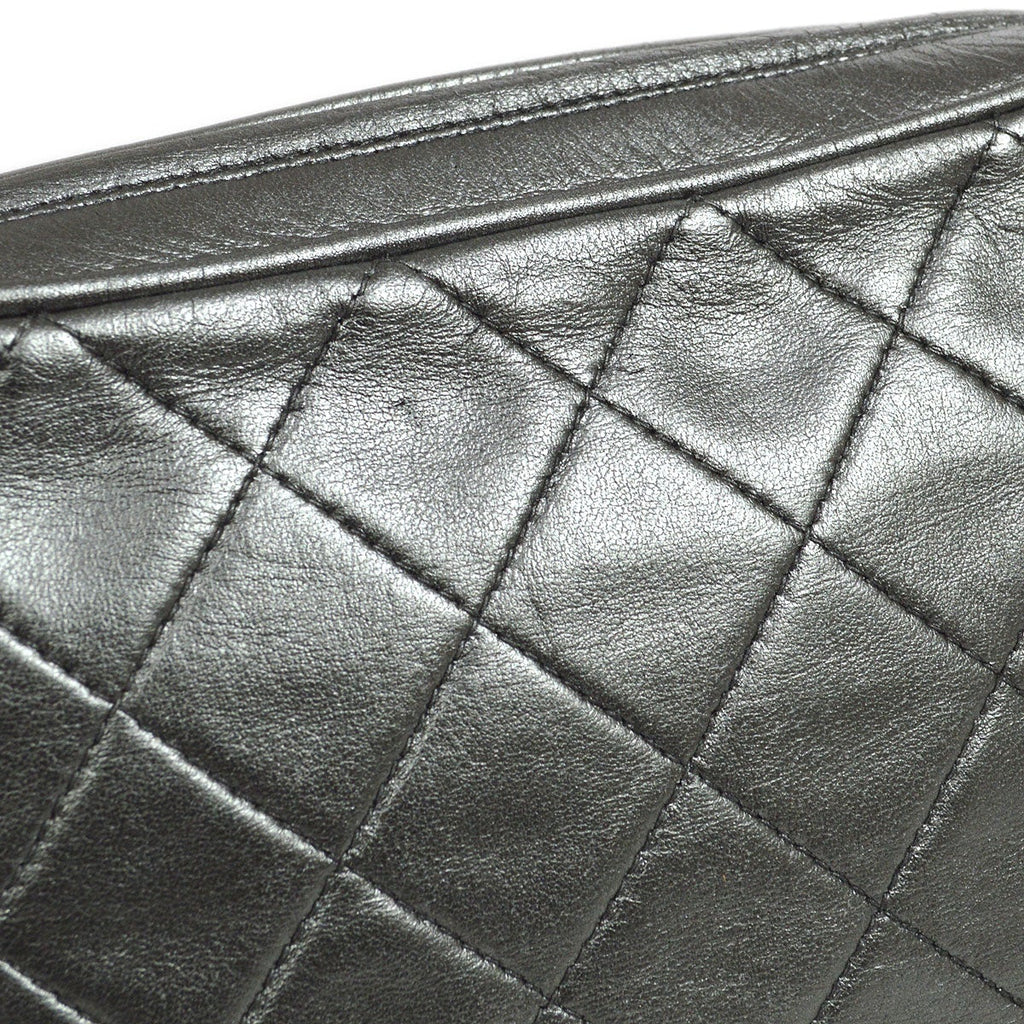 CHANEL 1991-1994 Metallic Gray Lambskin Diamond Camera Bag Mini