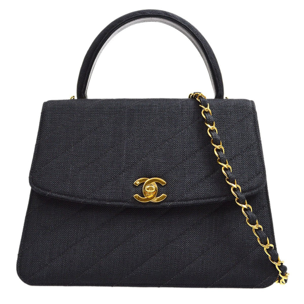 CHANEL 1991-1994 Diagonal Kelly 25 Black Canvas