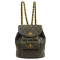 CHANEL 1990s DUMA Backpack Medium Khaki Lambskin