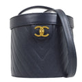 CHANEL 1990s Chevron Vanity Handbag Navy Caviar