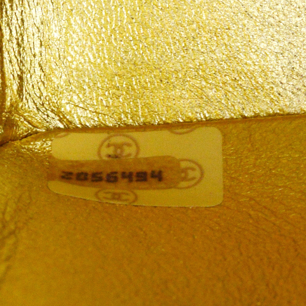 CHANEL 1991-1994 Gold Lambskin Chevron Faux Pearl CC Flap Bag