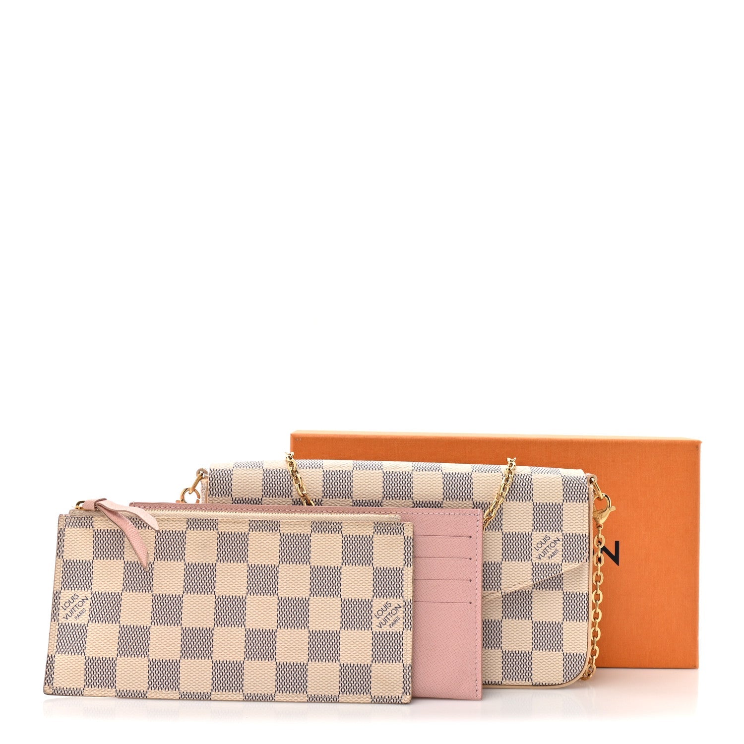 Louis Vuitton Damier Azur Pochette Felicie Chain Wallet Rose Ballerine