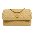 CHANEL 1989-1991 Round Border Flap Large & Pouch Set Beige Lambskin