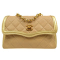 CHANEL 1989-1991 Beige Gold Lambskin Curved Flap Mini