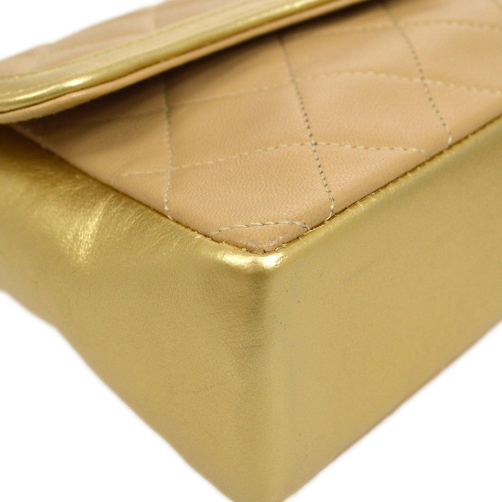 CHANEL 1989-1991 Beige Gold Lambskin Curved Flap Mini