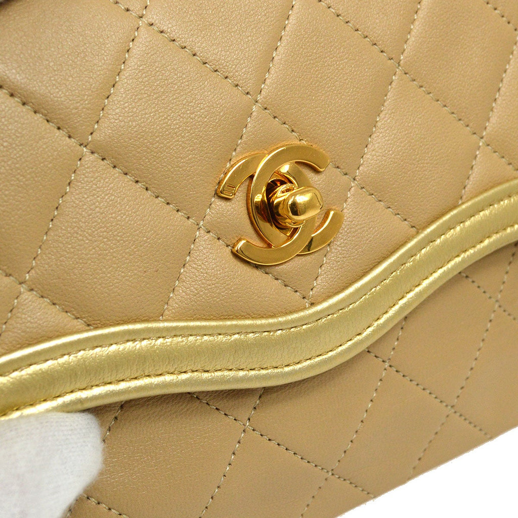 CHANEL 1989-1991 Beige Gold Lambskin Curved Flap Mini