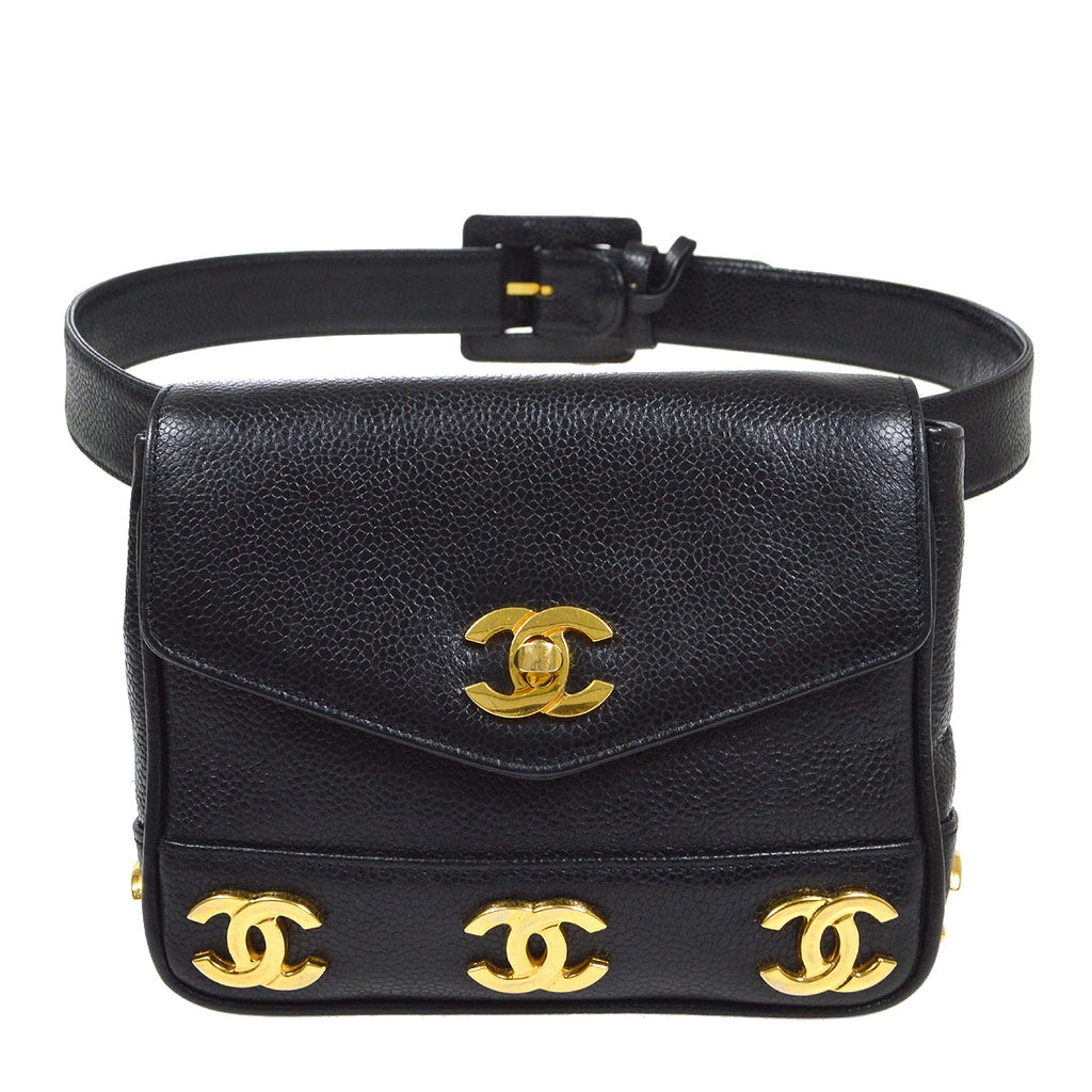 CHANEL 1991-1994 Black Caviar Triple CC Belt Bag #75