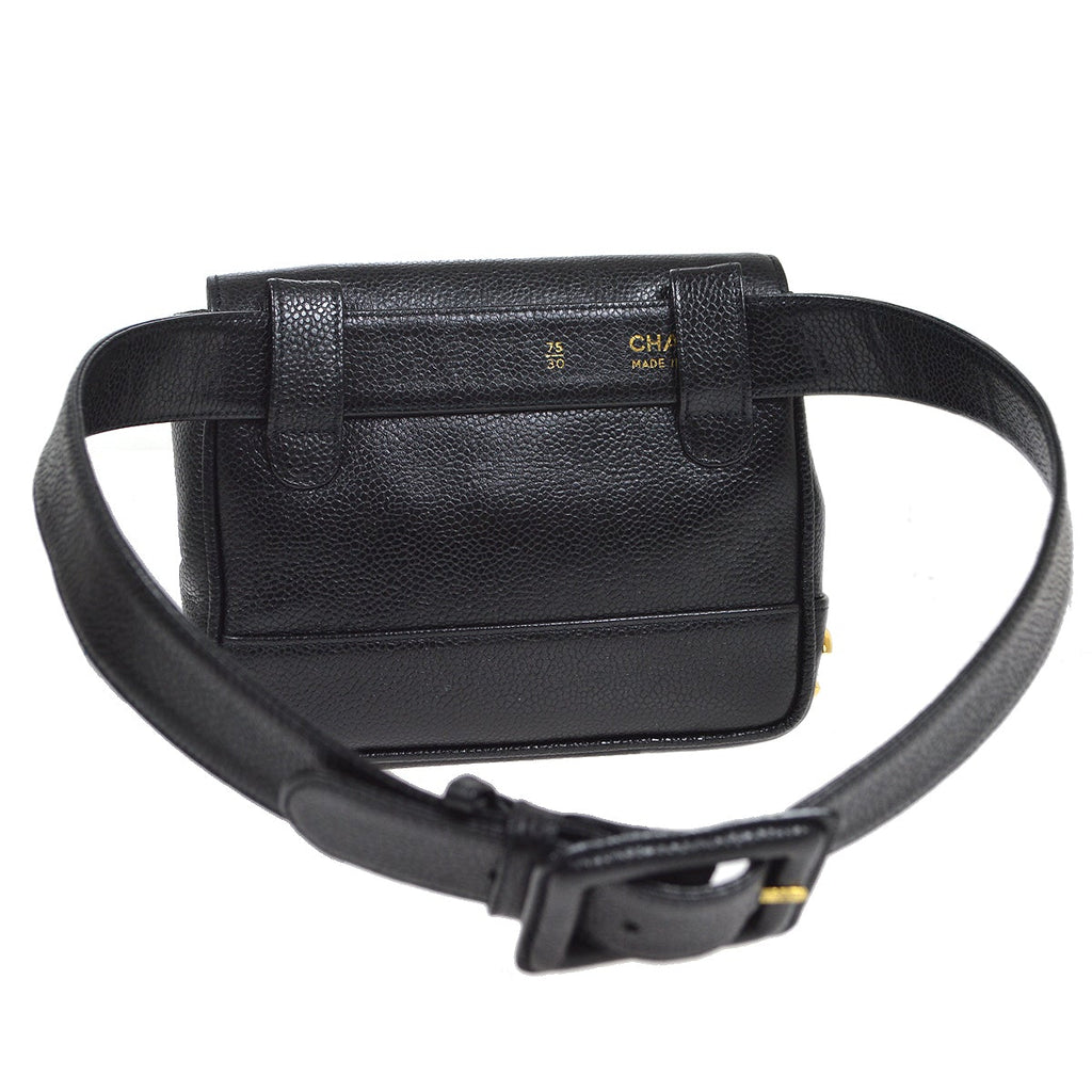 CHANEL 1991-1994 Black Caviar Triple CC Belt Bag #75