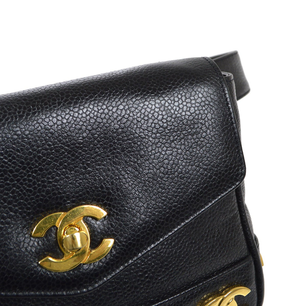 CHANEL 1991-1994 Black Caviar Triple CC Belt Bag #75