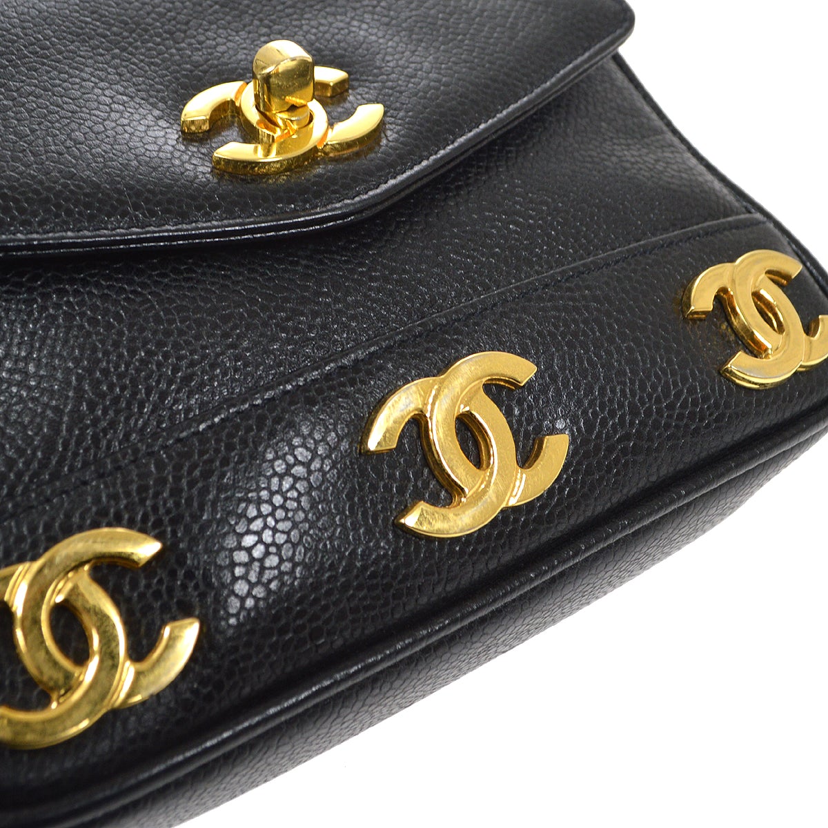 CHANEL 1991-1994 Black Caviar Triple CC Belt Bag #75