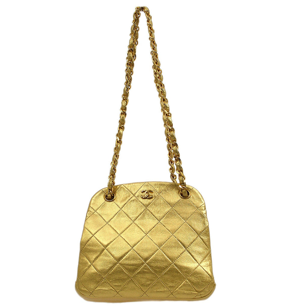 CHANEL 1989-1991 Gold Lambskin Chain Shoulder Bag