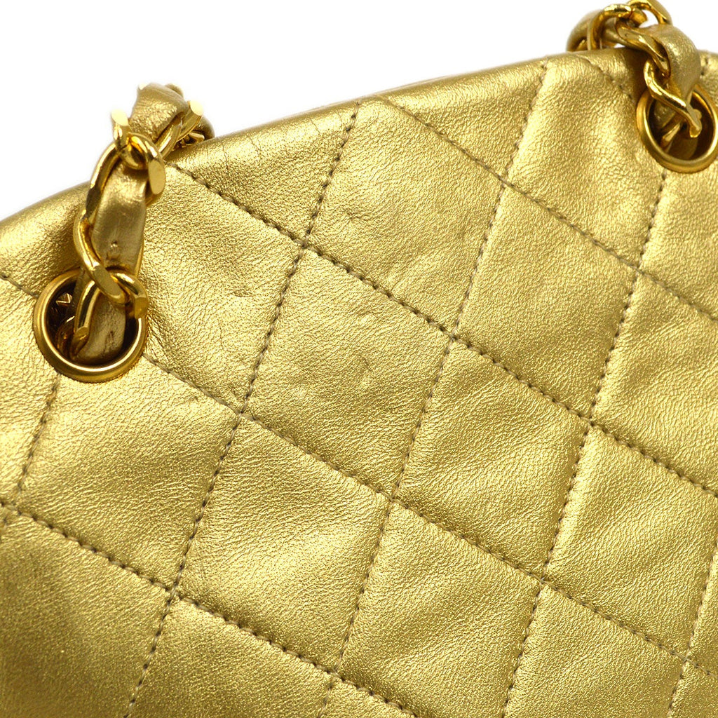 CHANEL 1989-1991 Gold Lambskin Chain Shoulder Bag