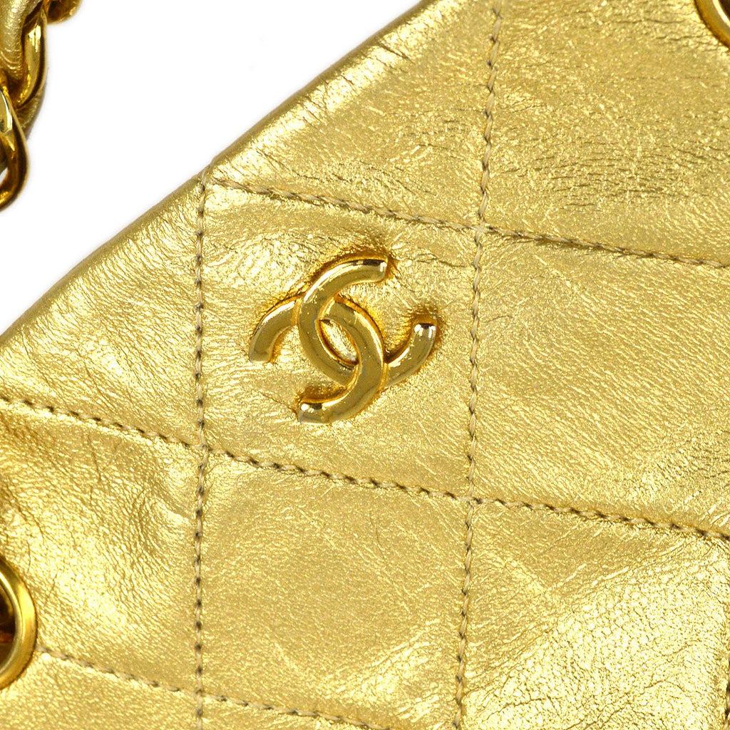 CHANEL 1989-1991 Gold Lambskin Chain Shoulder Bag