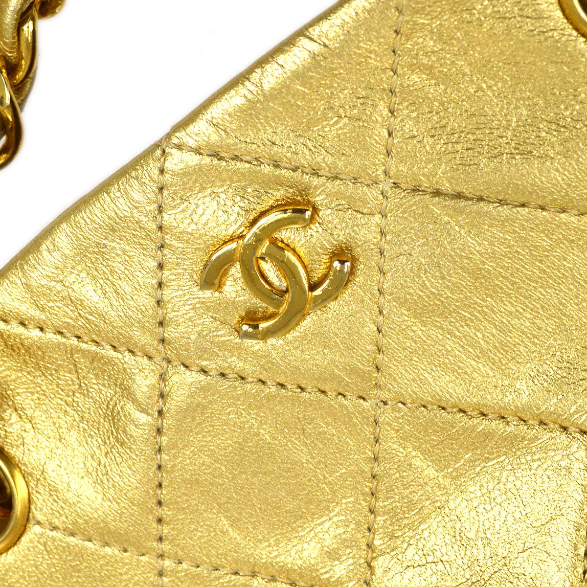 CHANEL 1989-1991 Gold Lambskin Chain Shoulder Bag