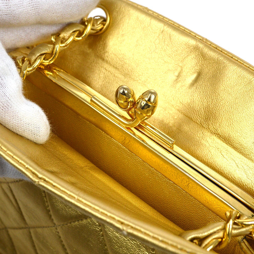 CHANEL 1989-1991 Gold Lambskin Chain Shoulder Bag