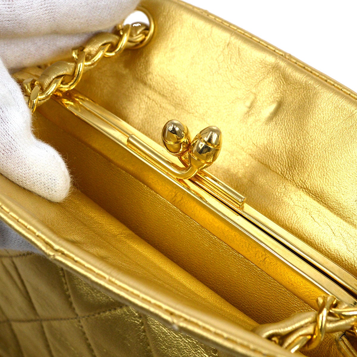 CHANEL 1989-1991 Gold Lambskin Chain Shoulder Bag