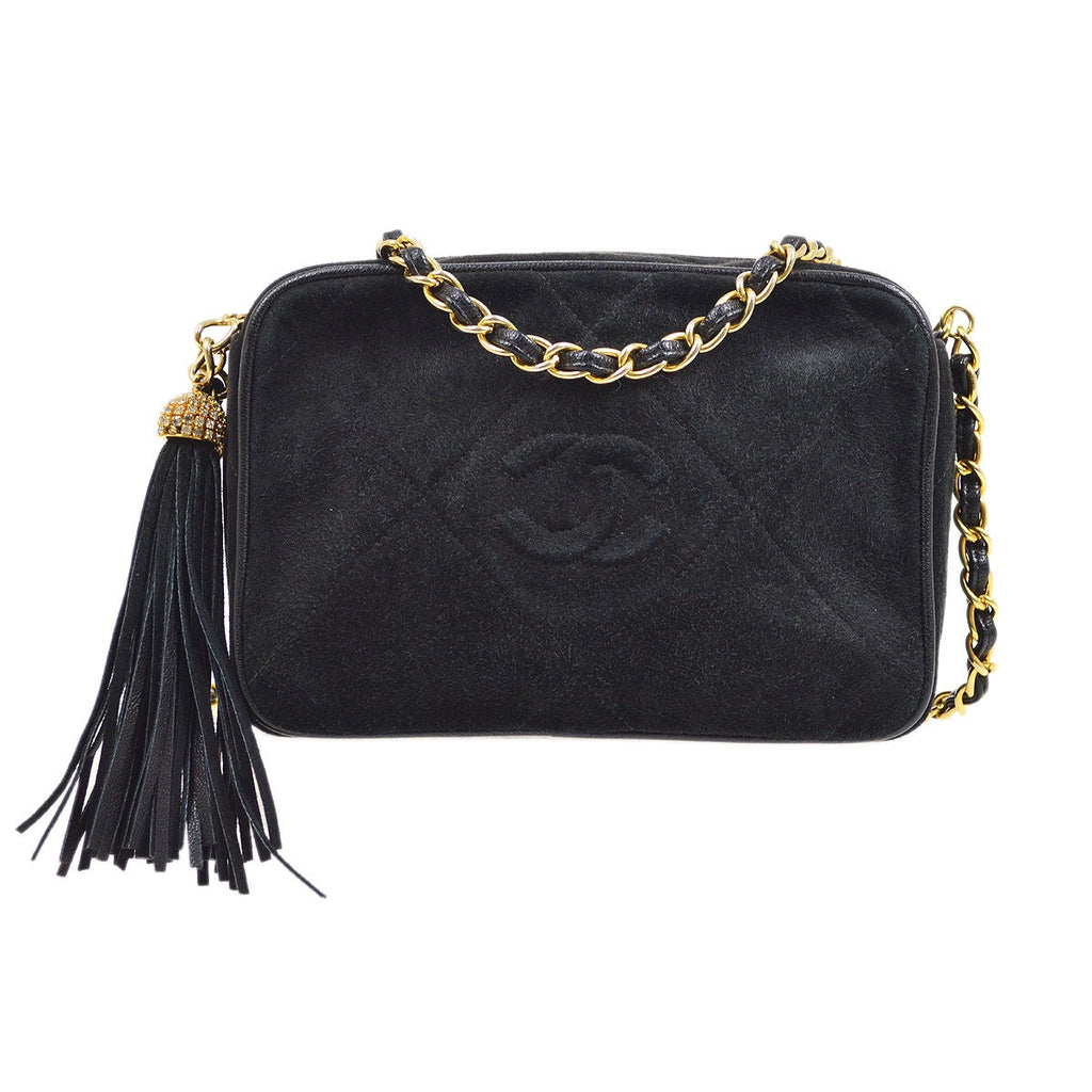 CHANEL 1986-1988 Black Suede Diamond Camera Bag Mini
