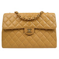 CHANEL 2000-2001 Beige Caviar Classic Flap Jumbo