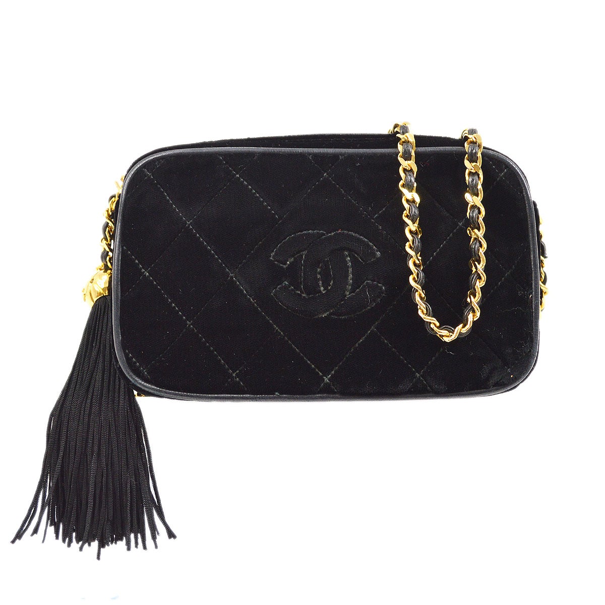 CHANEL 1991-1994 Black Velvet Camera Bag Mini