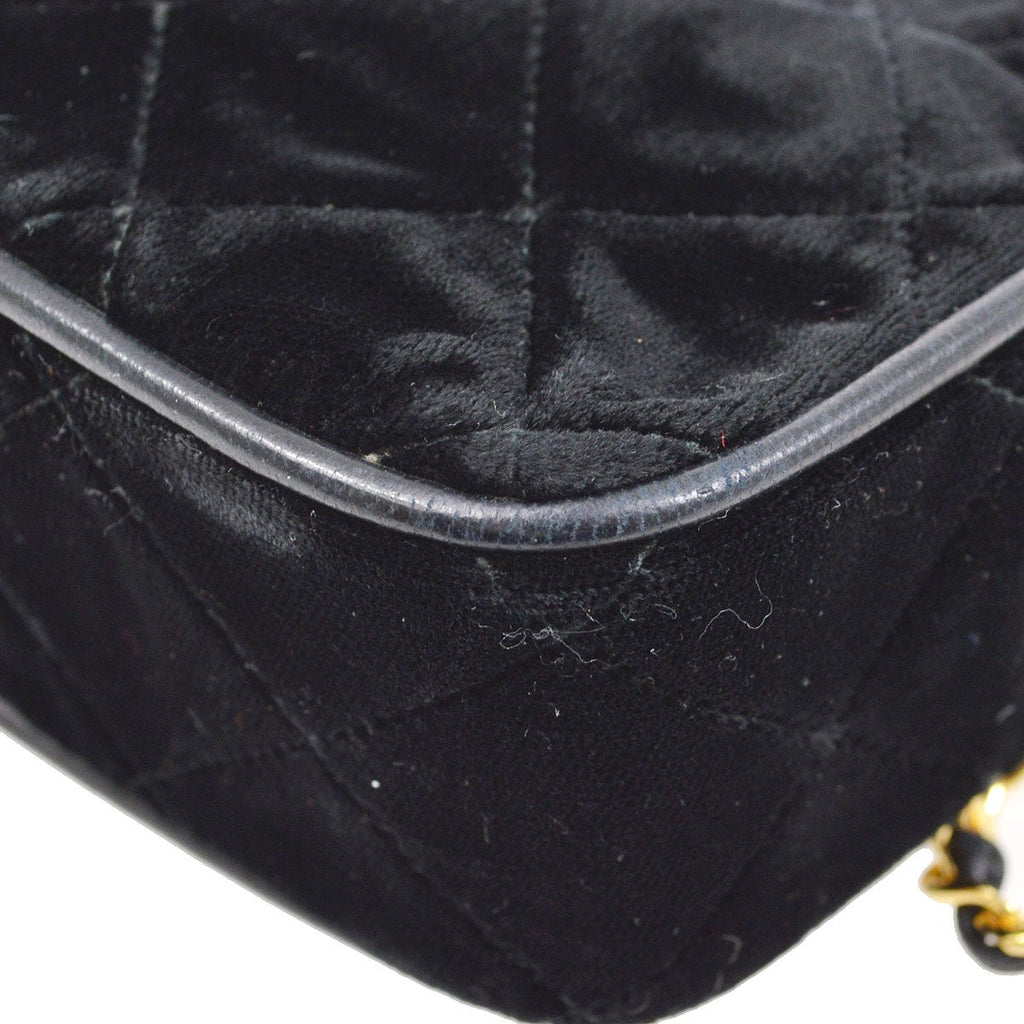 CHANEL 1991-1994 Black Velvet Camera Bag Mini