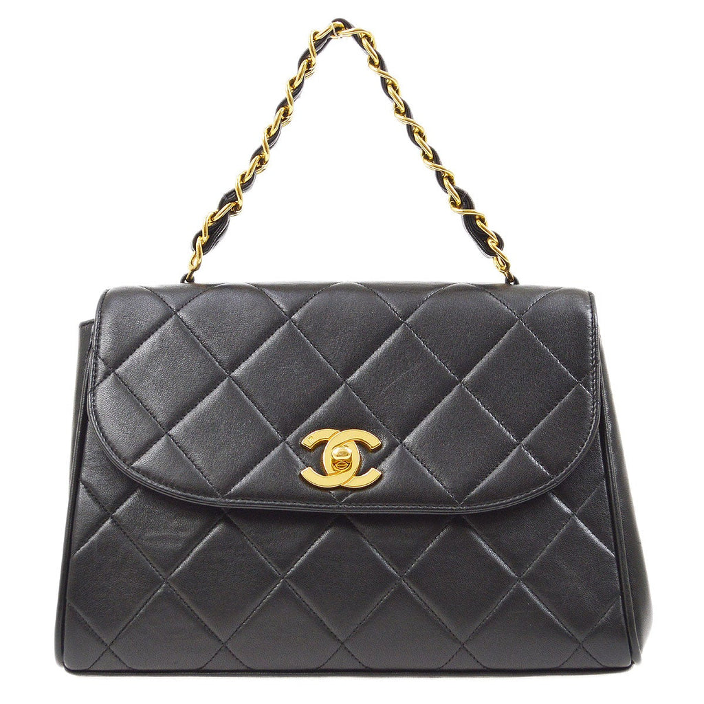 CHANEL 1994-1996 Chain Hand Bag Black Lambskin