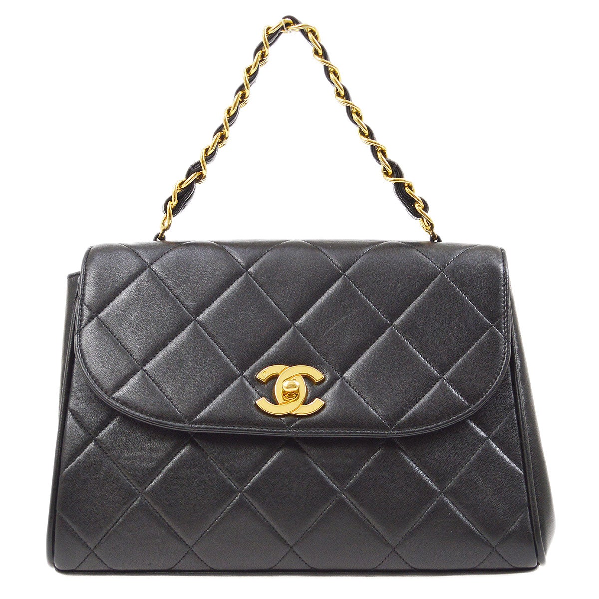 CHANEL 1994-1996 Chain Hand Bag Black Lambskin