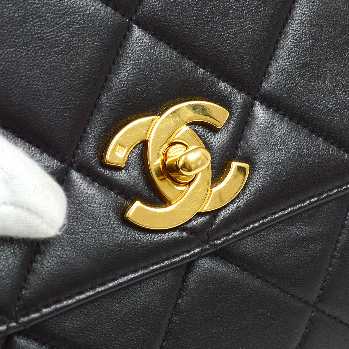CHANEL 1994-1996 Chain Hand Bag Black Lambskin